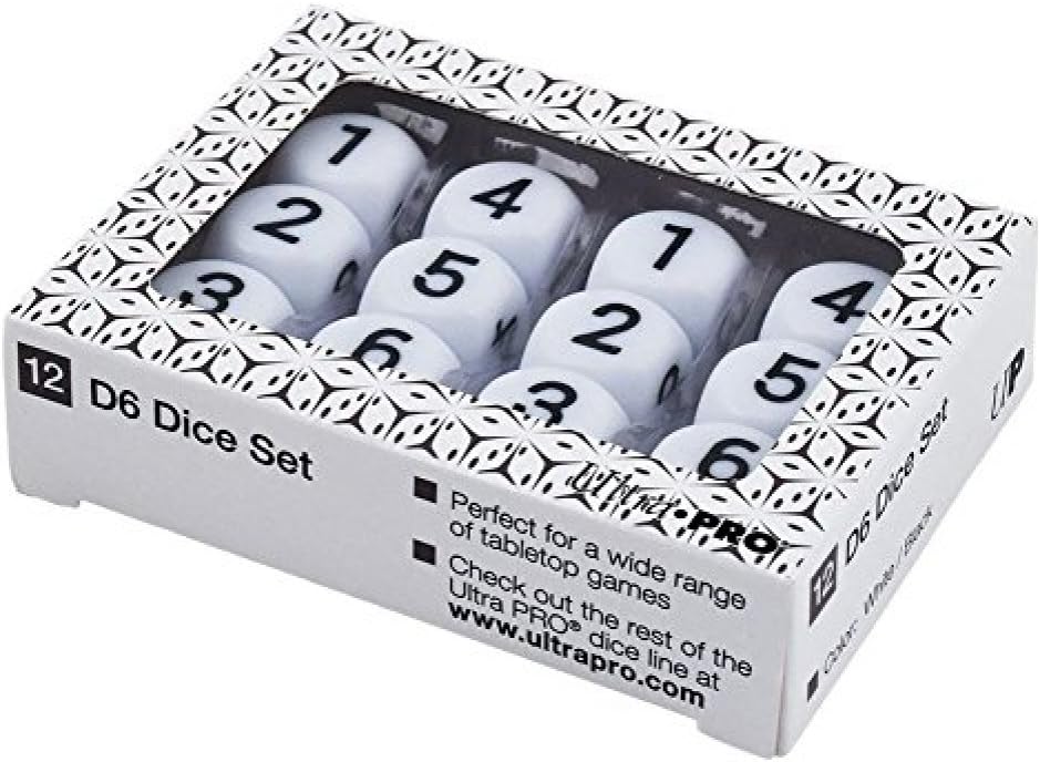 Ultra Pro 12-Set D6 White Dice with Black Large Numbering, White with Black