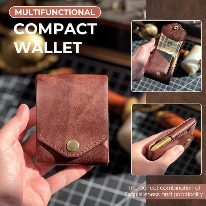 Multifunctional Compact Wallet, Handmade Leather Card Holder/Wallet, Slim Minimalist Wallet, Built-In Pen Slot, Wallet For Put Flat Banknotes For Daily Commuting, Business, Travel (2)2
