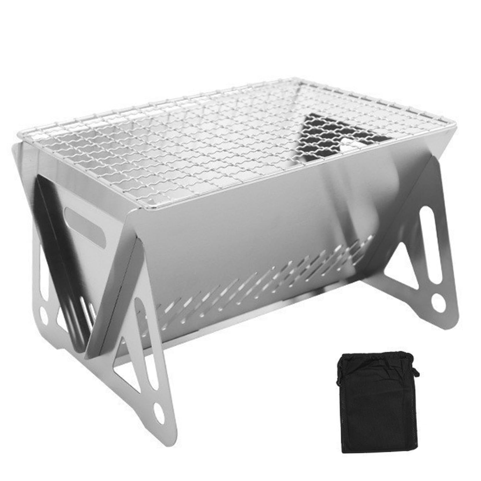 Parrilla de carbón portátil y plegable de acero inoxidable para camping
