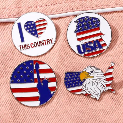 Image of USA Flag Brooch Pin for Women American Flag Brooches 4th of July Patriotic Red White Blue USA Flag Lapel Pin American Patriotic Medal Brooches Dress Accessories for Independence Day