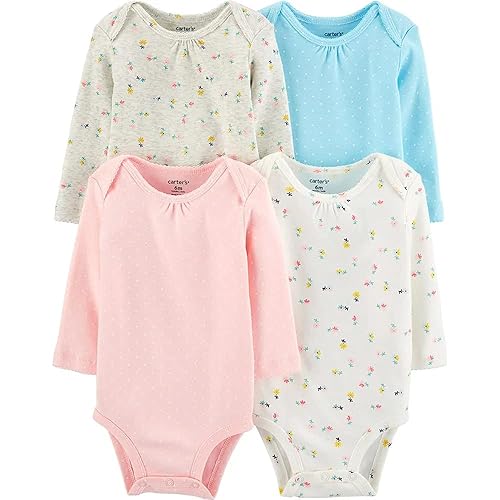 Carters Body unisex de manga larga para bebé paquete de 4 Multirosablanco