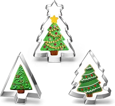 LUBTOSMN Christmas Tree Cookie Cutter Set-Size 4"4.7" -3-Pieces-Holiday Christmas Cookie Cutters Fondant Biscui Cutters