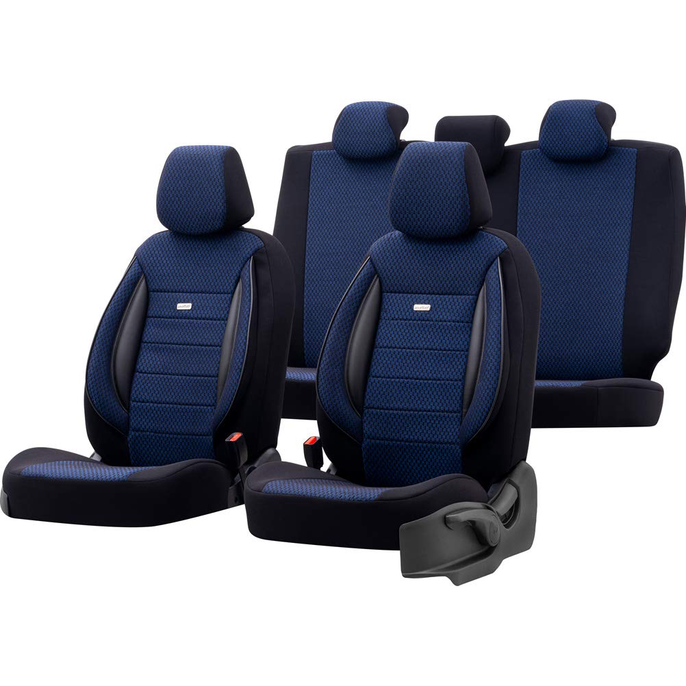 OtoM Fundas de Asiento universales de Tela 'SelectedFit Sports' Negro/Azul - 11 Piezas - compatibles con airbags Laterales