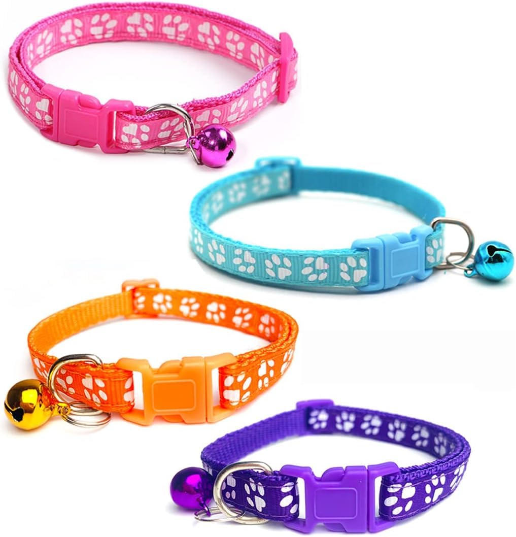 4pcs Classic Dog Collar for Small Dogs, Adjustable Fit Size, Polyester Nylon with Bells (pink)