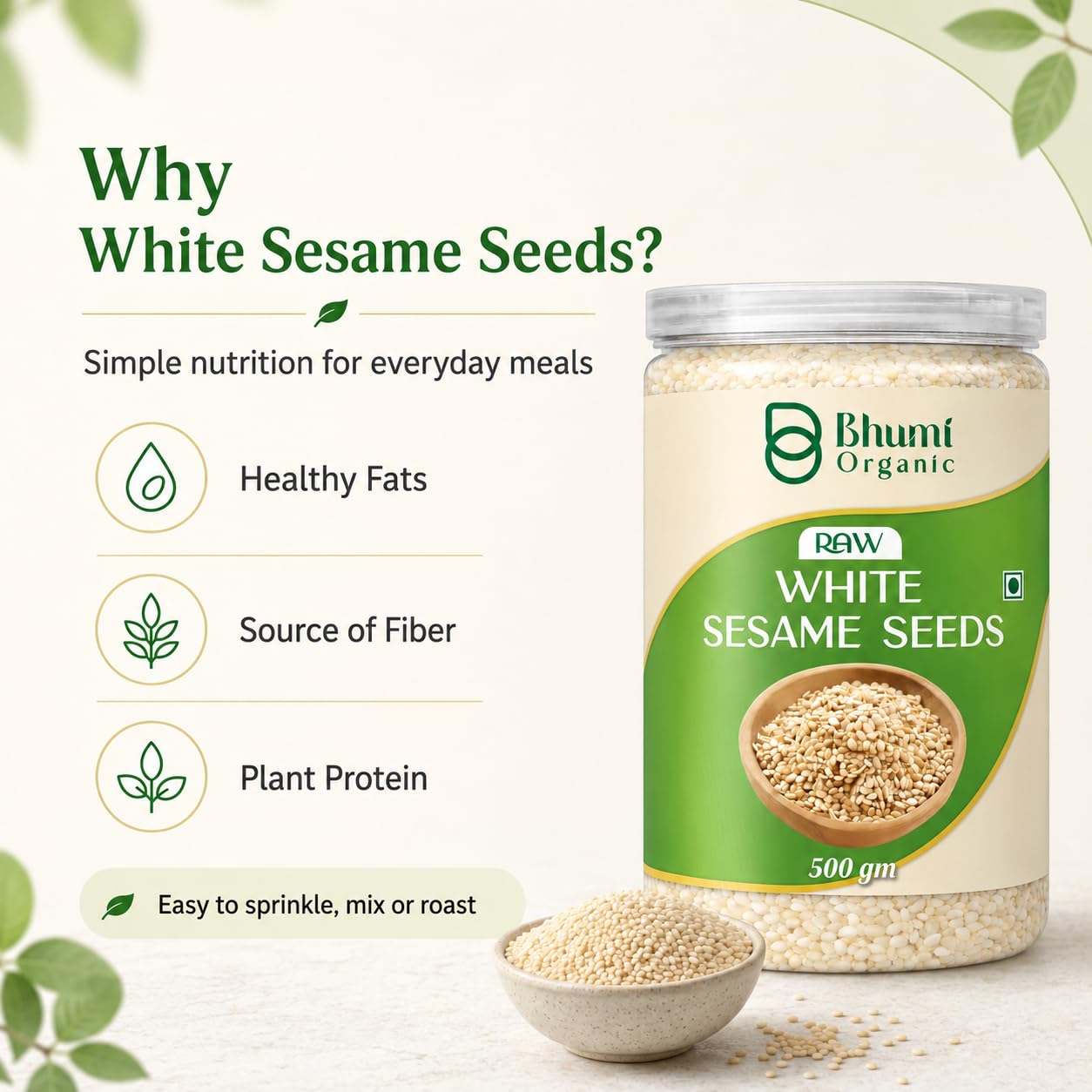Bhumi Organic Raw White Sesame Seeds 500gm 1