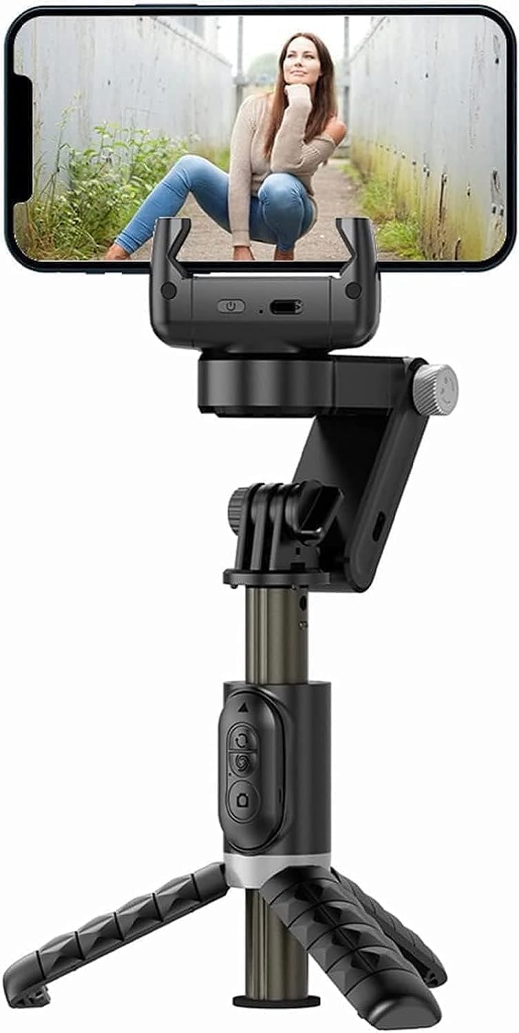 Gimbal Stabilizer Tripod for smartphones with light handheld or portable 360° rotation with face tracker and wireless remote control compatible with iPhone and Android