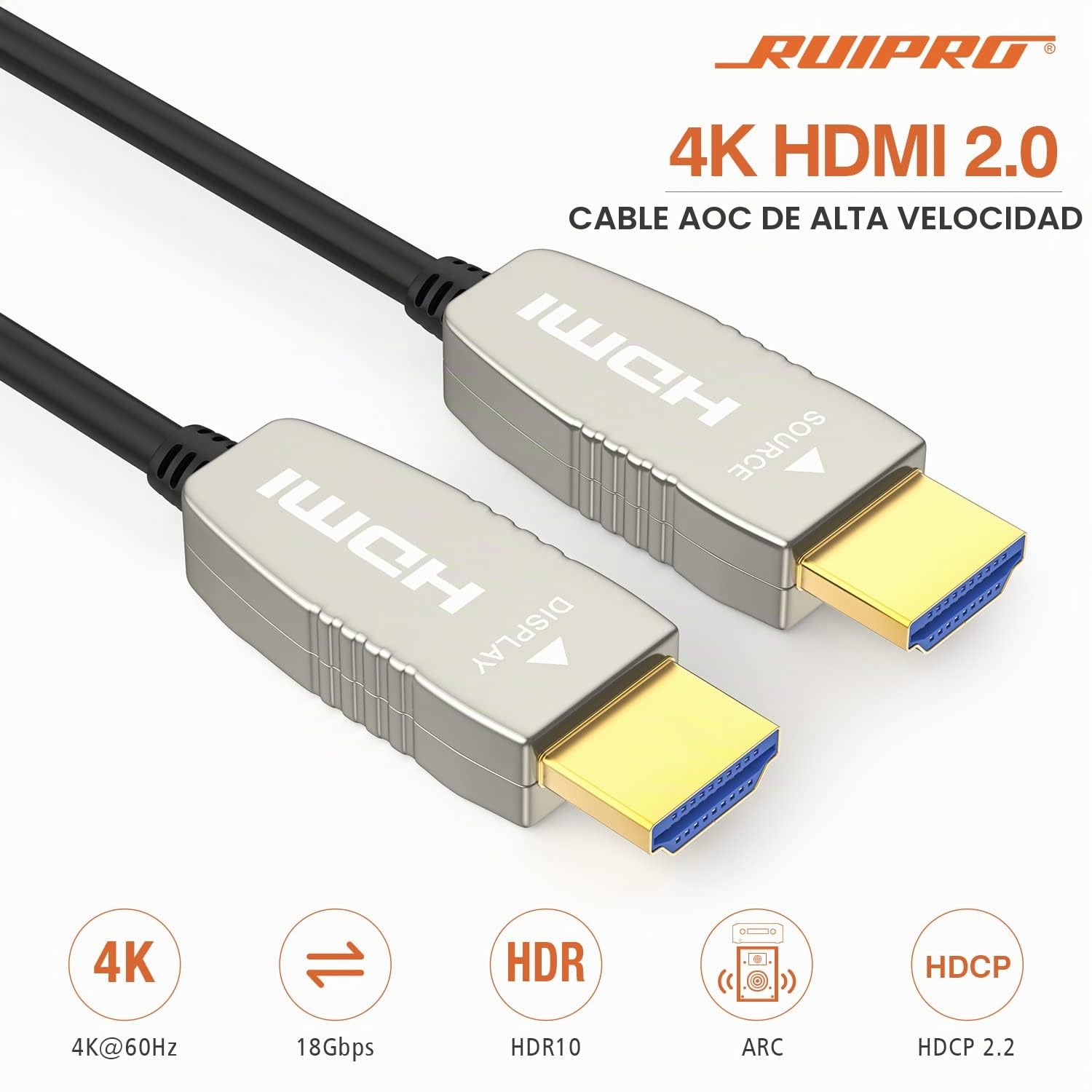 RUIPRO Cable HDMI 2.0b de fibra óptica ultrafino, 4K@60Hz, HDR/ARC, 10 m | La fibra óptica reduce interferencias frente al cobre para ofrecer gaming 4K estable y experiencia fiable de cine en casa