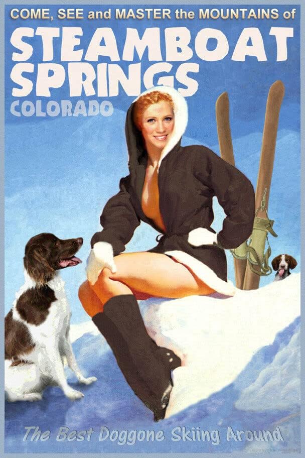 Steamboat Springs Colorado Snow Ski Poster Bretaña Spaniel Pin Up Art Print 328 (tamaño 24 x 36 pulgadas)