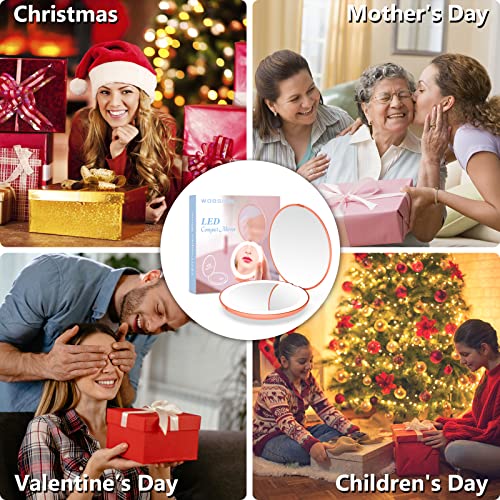 Wobsion Travel Makeup Mirror With Light, 1X/10X Compact Magnifying Mirror,Handheld 2-Sided Pocket Mirror,Led Small Mirror For Purse,3.5In Hand Mirror,Travel Size Mirror For Handbag,Gift,Orange #TOP6