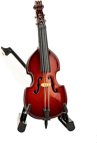 Vista 12 de Contrabajo en miniatura de madera con soporte, arco y estuche, mini instrumento musical, réplica de contrabajo, figuras coleccionables