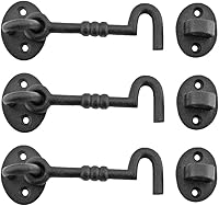 Vista 24 de Renovators Supply Manufacturing Cerradura de puerta de 7.3 pulgadas, gancho de hierro forjado negro y pestillo para puerta con accesorios