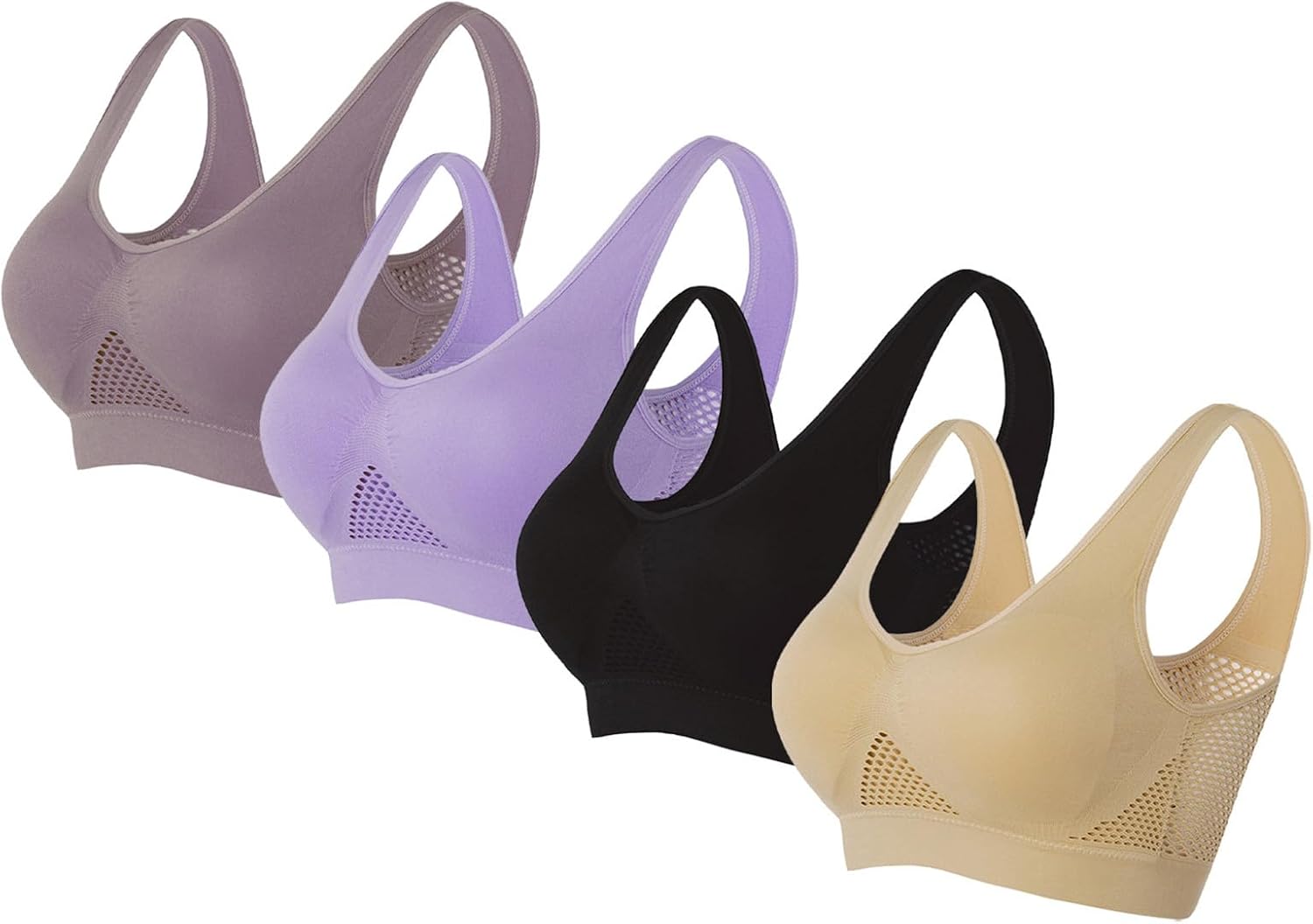 Sports Bras for Womens High Support Seamless Breathable Bralettes Full Coverage No Underwire Mesh Sheer Bras(6-Multicolor,5X-Large)