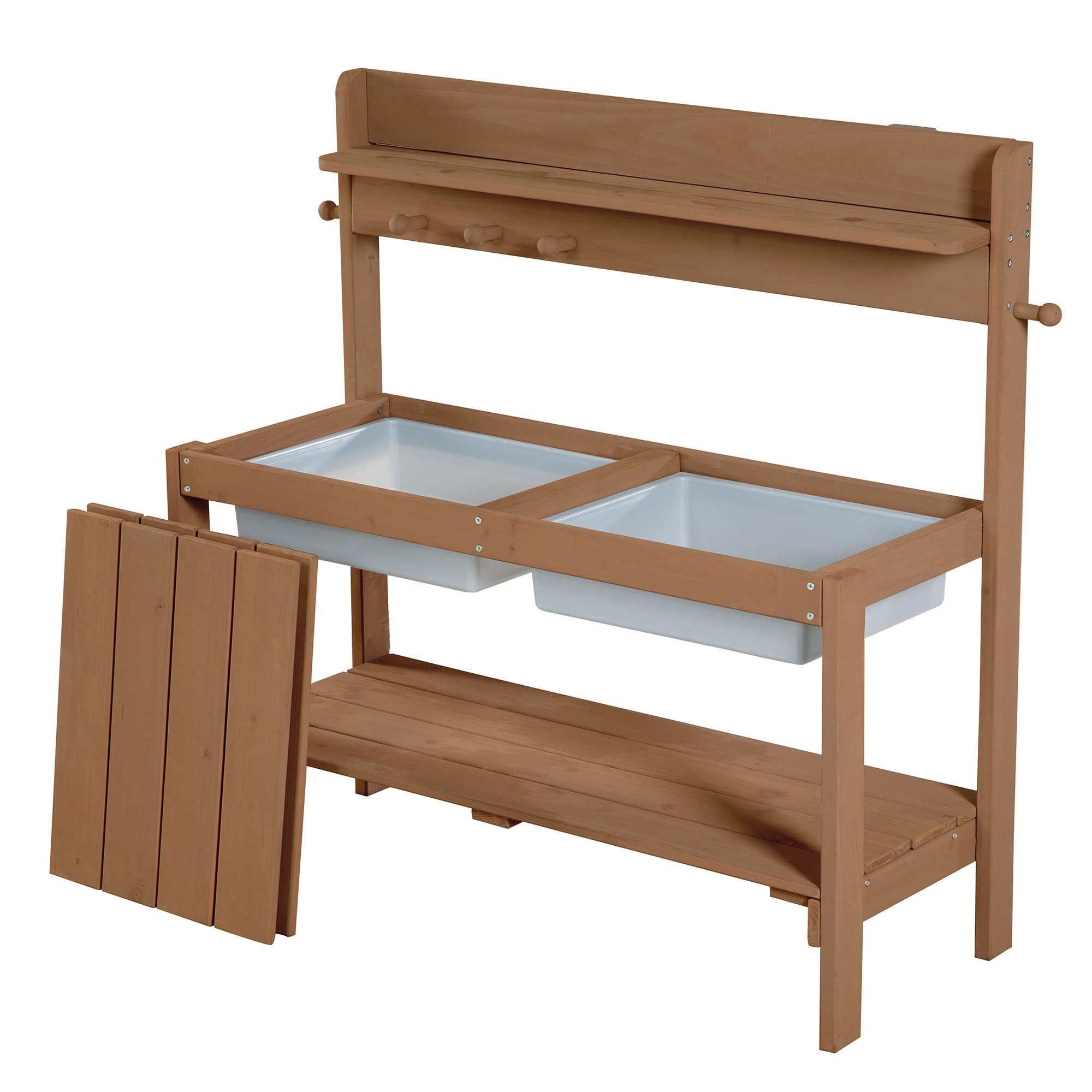 roba Cucina Per Bambini Sabbia e Acqua Fun - Multifunzionale - Tavolo da Esterno per Attività all'Aperto con 2 Vasche - Coperchio in Legno Massello Laccato Teak