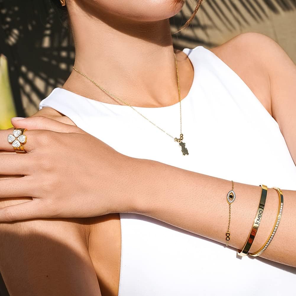 CIUNOFOR 14K Gold Filled Evil Eye Bracelets for Women, Adjustable Bead Bracelet Cute Evil Eye Bracelet Gold Paperclip Chain Bracelets for Women, Fits 5.8”–7.5” Wrists