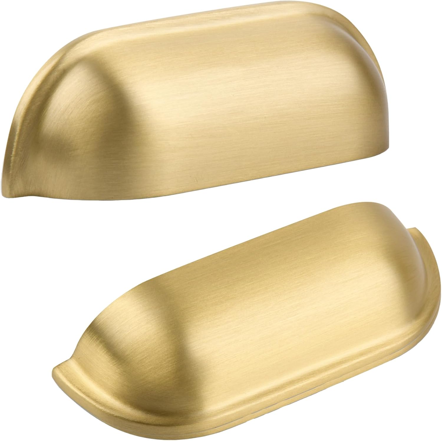 SALISENG-Brushed Matt Gold Kitchen Cabinet Drawer Cup Pulls 5 Pack, 2-1/2 inch Small Solid Brass Cup Knobs for Cupboard Wardrobe, Classic Dresser Vanity Door Handles, Furniture Hardware