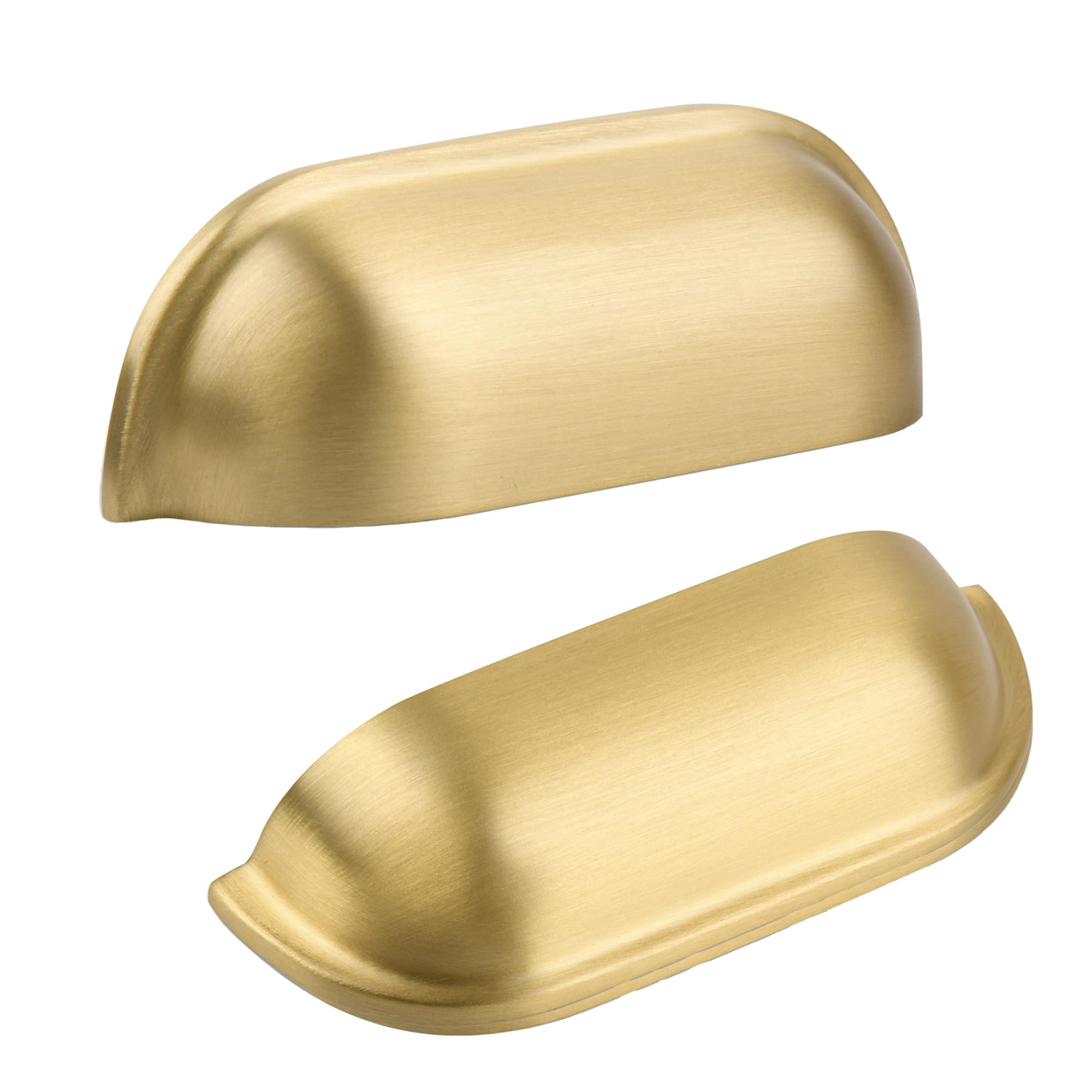SALISENG-Brushed Matt Gold Kitchen Cabinet Drawer Cup Pulls 5 Pack, 2-1/2 inch Small Solid Brass Cup Knobs for Cupboard Wardrobe, Classic Dresser Vanity Door Handles, Furniture Hardware