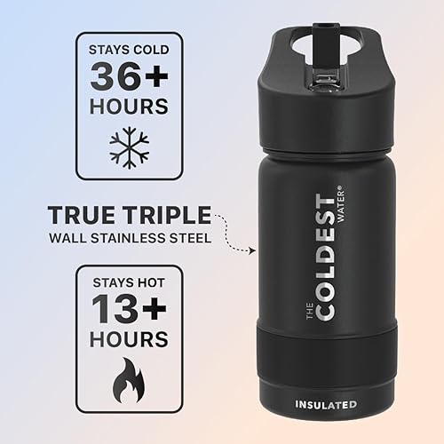 Miniatura 2 de Coldest - Botella de agua deportiva con tapa con popote y asa, a prueba de fugas, de acero inoxidable con aislamiento al vacío de doble pared,