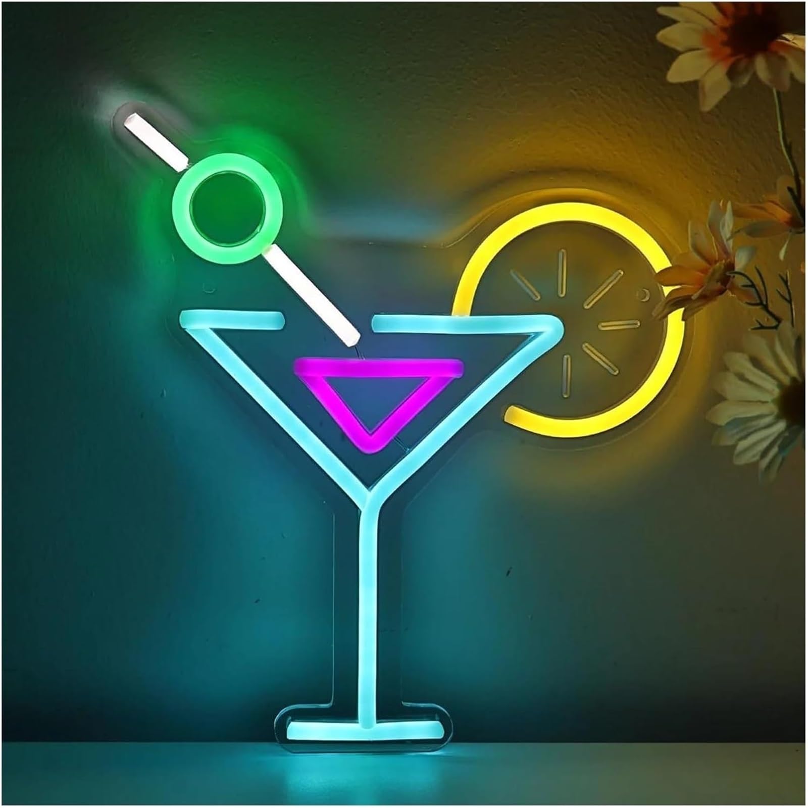 Zynther Neon lamp for neon Lamp Cocktaisl Juice with Lemon for Room Party Home Pub Club Wall Decoration Illuminated
