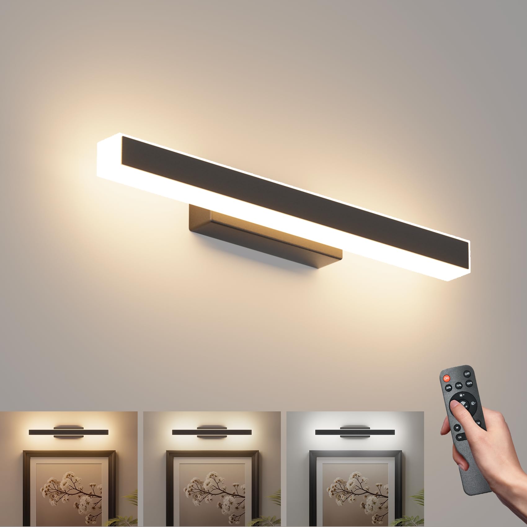 Klighten Led Miroir Lampe Salle de Bain 40cm,12W 970 LM Lampes de salle de bains,Noir