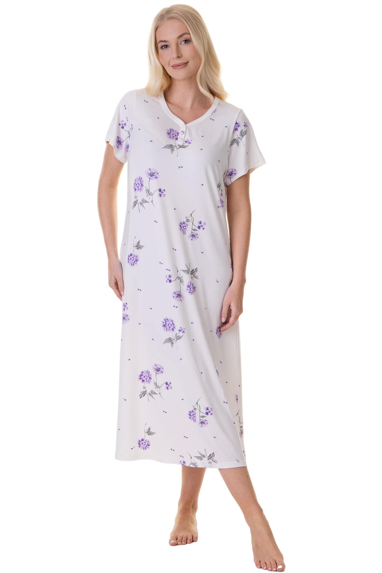 Camille Women's Lilac Floral Short Sleeve Nightdress