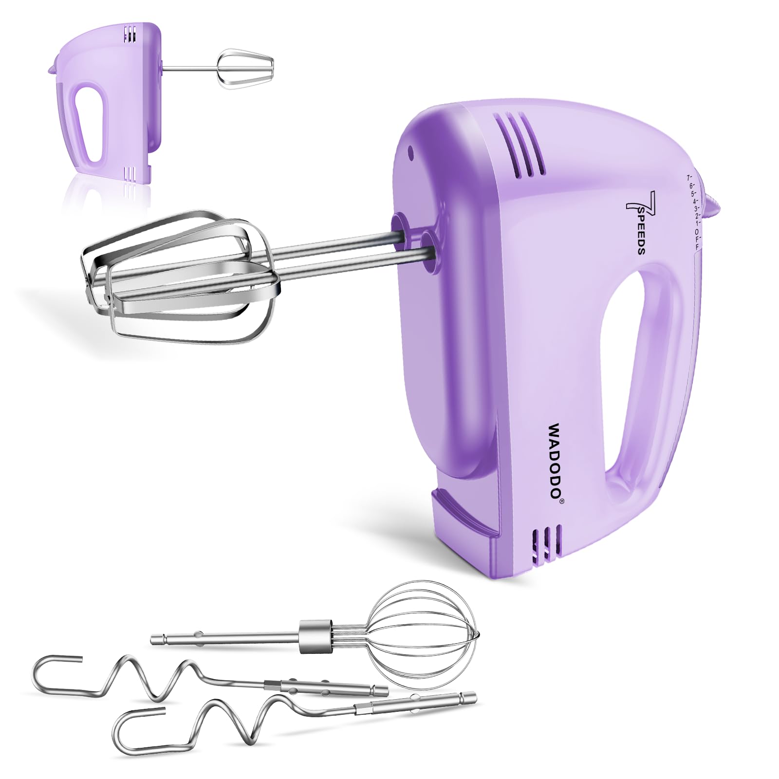 WADODO 7-Speed Electric Hand Mixer Portable Food Mixer Kitchen Mixer with 304 1x Whisk 2x Beater 2x Dough