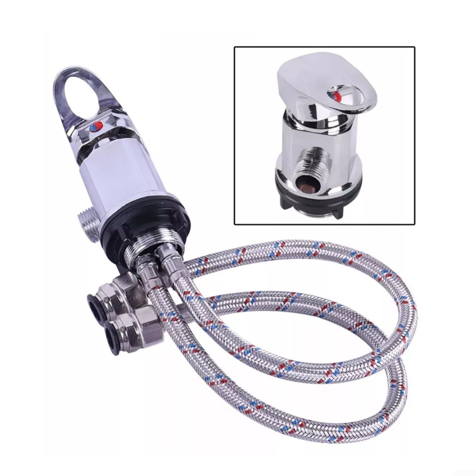 Rubinetti per roulotte con microinterruttore, miscelatore per doccia RV con code in acciaio inossidabile da 800 mm, leva singola per controllo caldo e freddo, per camper e camper