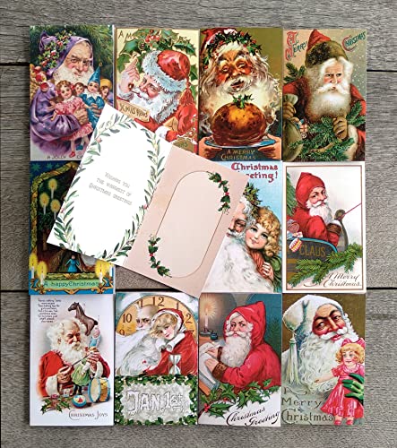 Image of PIXILUV CHRISTMAS SANTA (Pack of 12) Notecards Small Greeting Cards # Vintage Santa Claus with Toys and Christmas Wishes ~ Vintage Christmas Postcards Reprint