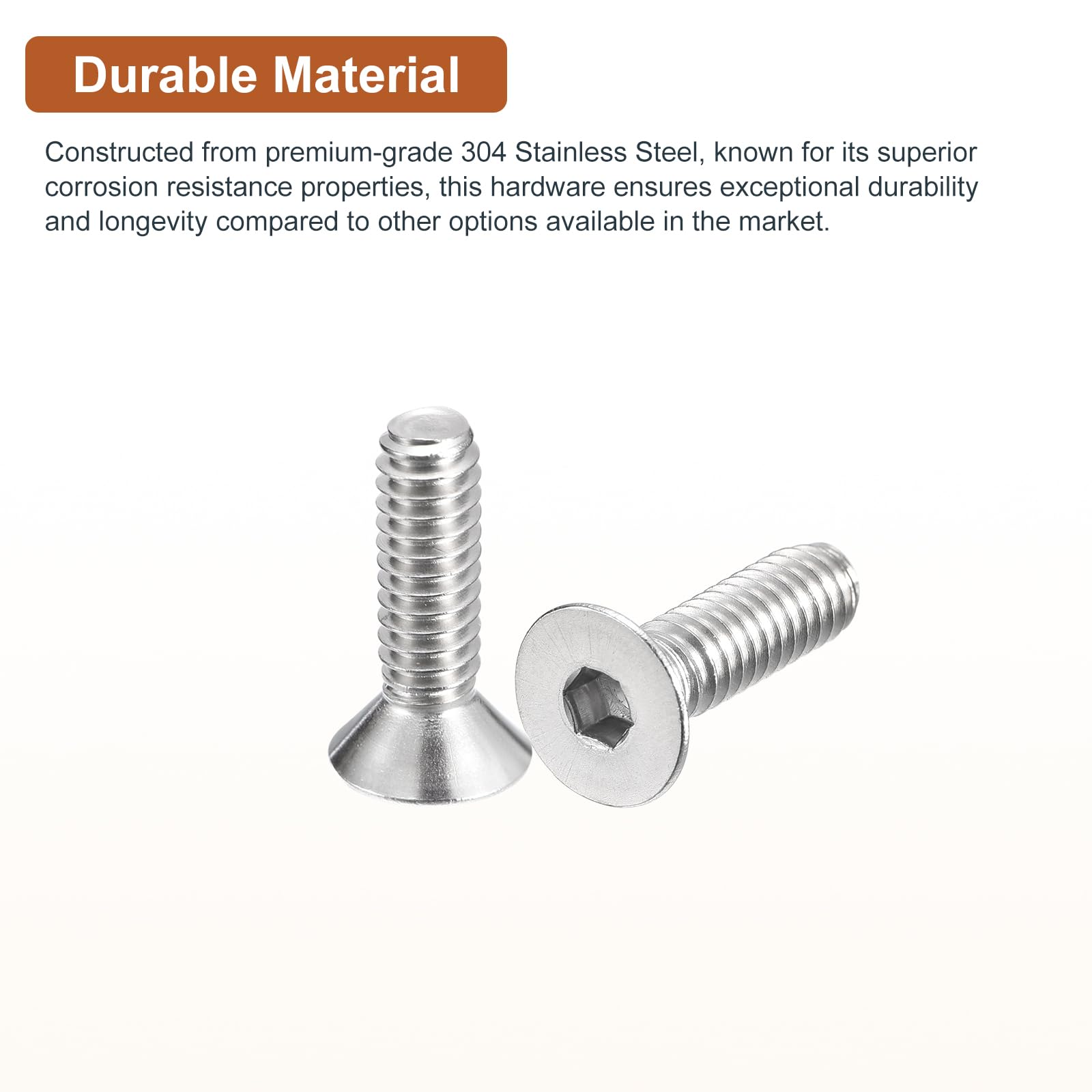 DTGN 1/4-20 x 7/8" Flat Head Socket Cap Screws, 30 Pack 304 Stainless Steel Hex Socket Flat Head Screws, Full Thread, Countersunk Bolts - Image 3