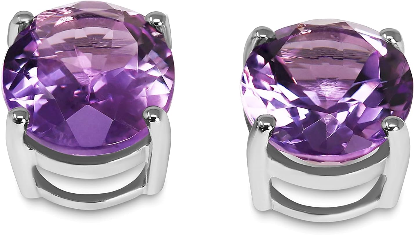 925 Sterling Silver Genuine Amethyst 4-5/8 Ct Oval Stud Earrings - Image 2