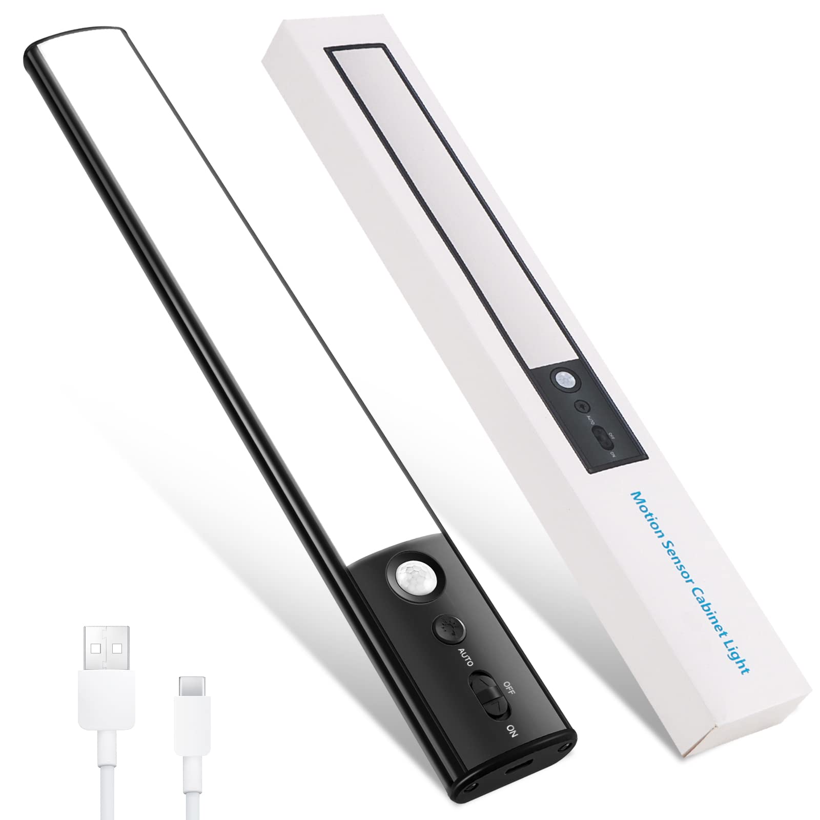 OWill 12.6 inch Under Cabinet Light Motion Sensor Lights Indoor 50 LED Adjustable Brightness Battery Powered 2000mAh Rechargeable Long Battery Life for Cupboard Kitchen Wardrobe