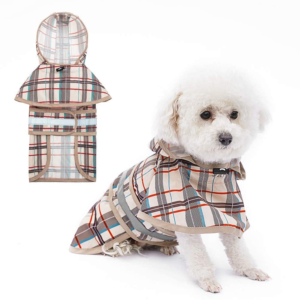 KOOLTAIL Imperméable à capuche avec trou pour laisse, imperméable pour chiens de petite et moyenne taille, imperméable avec bande réfléchissante, vêtement de pluie réglable et respirant pour chiot