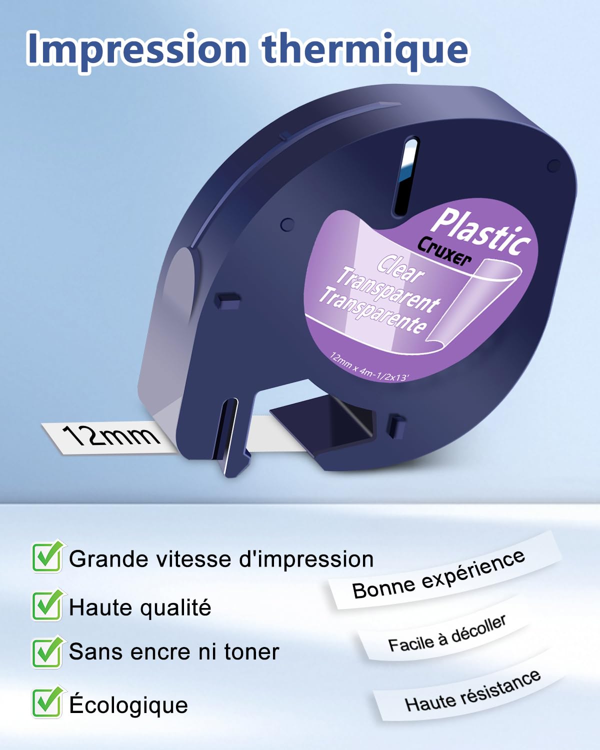Lot de 20 Ruban Compatible Dymo Letra Tag 16952 Noir sur Transparent 12mm