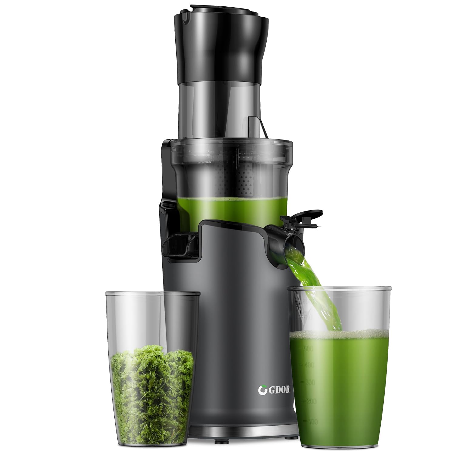 GDOR Juicer Machines for Whole Fruit and Vegetable, Wide Mouth 89MM Feeding Chute, Powerful Cold Press Juicer with Two-layer Filter, High Juice Yield, BPA-Free, Brush Included