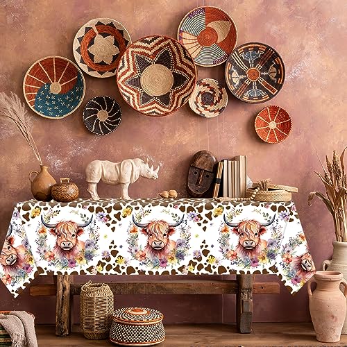Image of CMUSKO 3Pcs Highland Cow Tablecloths-Brown Cow Print Baby Shower Decorations Western Highland Cow Disposable Rectangular Plastic Table Covers Cow Print Birthday Party Supplies