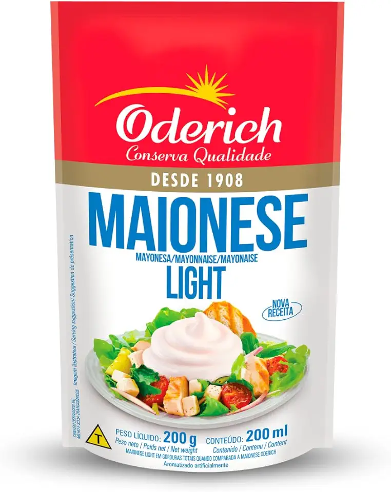 Maionese Light Stand-Up Pouch Oderich 200G, Maionese Cremosa Com Menor Teor De Gordura, Bege, Selecionada E Saborosa, Textura Homogênea E Aveludada, Pronta Para Consumo E Embalagem Prática, Tradição E