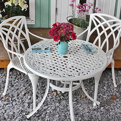 Lazy Susan Hannah Table & 2 April Chairs White Round outdoor