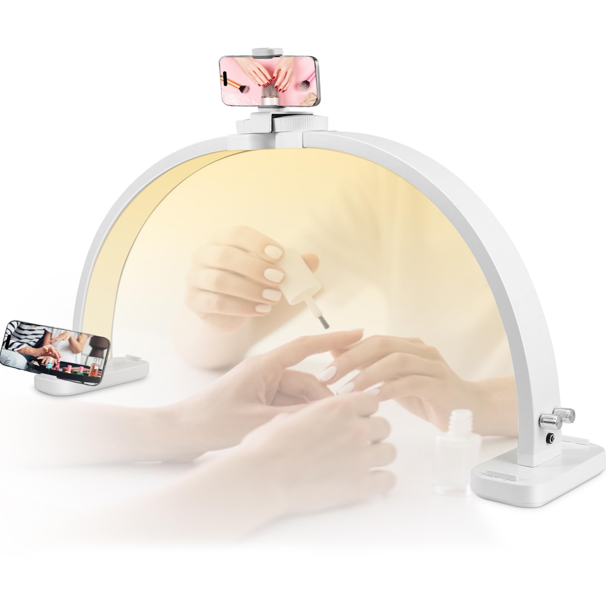 Half Moon Lamp for Nail Desk, 31" Foldable Led Nail Tech Desk Lamp with Phone Holder for Beginner, 40W Half Moon Light with 3 Color & 10 Brightness, Esthetician Lash Light for Nail, Tattoo, Eyebrow