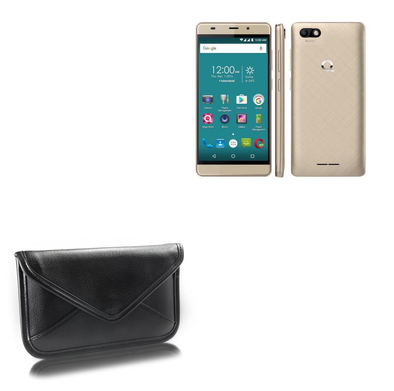 BoxWave Case Compatible with QMobile M350 Pro - Elite Leather Messenger Pouch, Synthetic Leather Cover Case Envelope Design - Jet Black