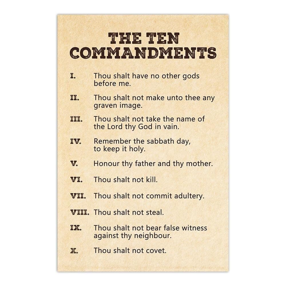 XGINERFEX The Ten Commandments Scripture Wall-Art, King James Version Bible Verse Print, Framed Religious Decor for Christian Home, Church, Office(Framed,08x12inch(20x30cm))