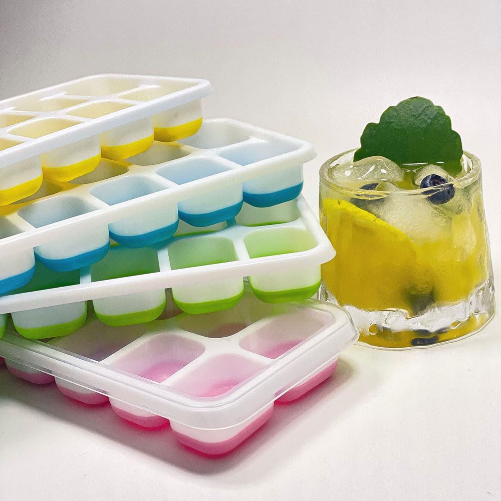 Lot De 4 Bacs à Glaçons Avec Couvercle Amovible Résistant Aux Déversements, Empilables, En Silicone Souple Avec Couvercles Pour Congélateur, Cocktails, Aliments, Chocolat, Café, Whisky