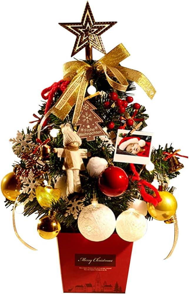 Licogel Mini Christmas Tree Funny Artificial Table Holiday Tree Desktop Xmas Tree with String Light Durable Glowing