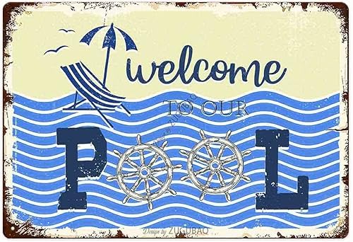 Miniatura 8 de Letrero decorativo de hojalata para piscina, con texto en inglés Swim At Your Own Risk This Is A Private Pool, letrero de metal duradero para