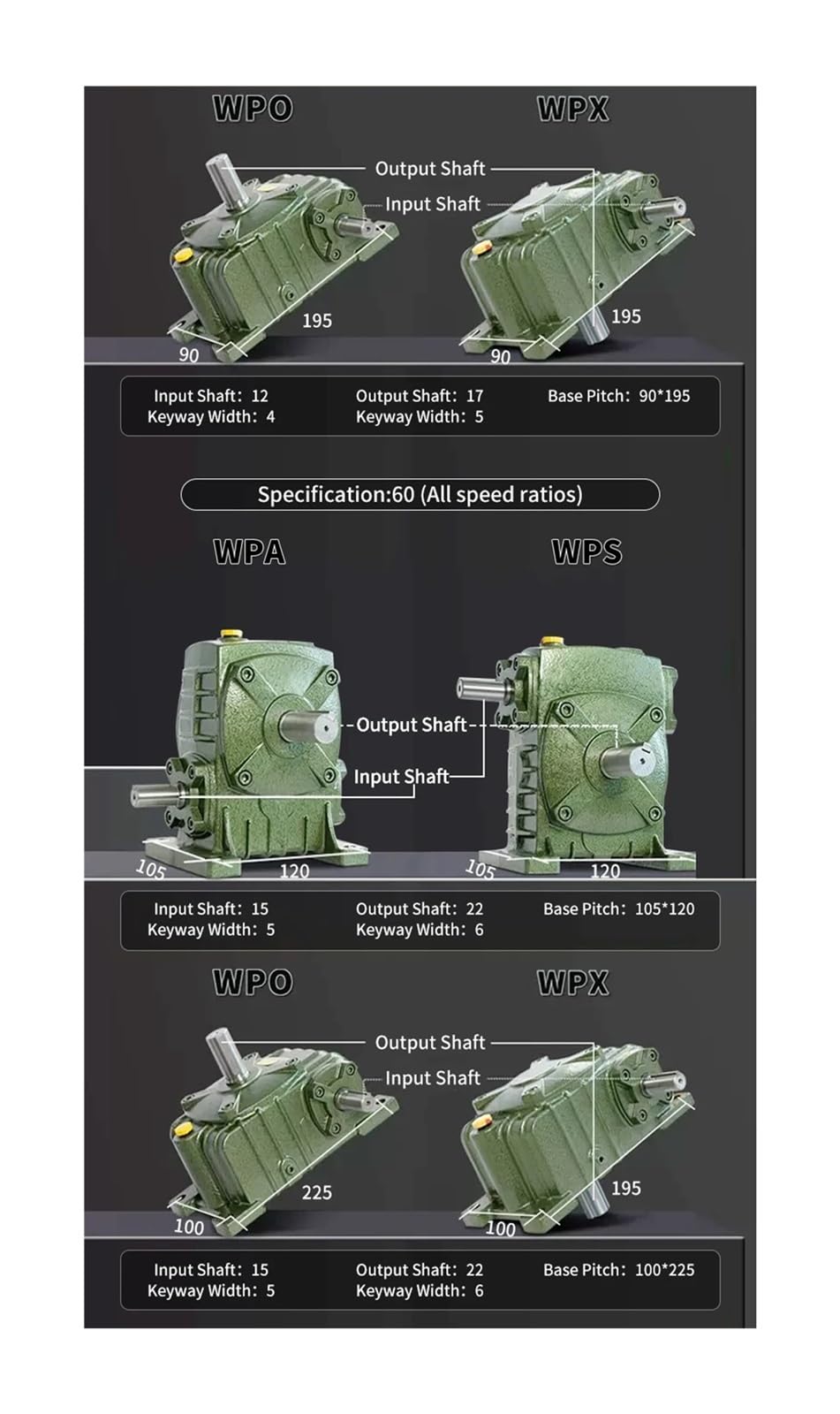 WPA WPS WPO WPX40 50 60 70 80 100 ingranaggi in ferro, riduttore riduttore riduttore per motori piccoli (50-1, WPO40)