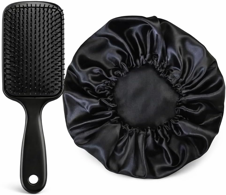 Kit Touca de Cetim + Escova Antifrizz | Cabelos Sem Frizz, Macios e Alinhados | Para Todos os Tipos de Cabelo | Cuidados Noturnos com Resultado Imediato