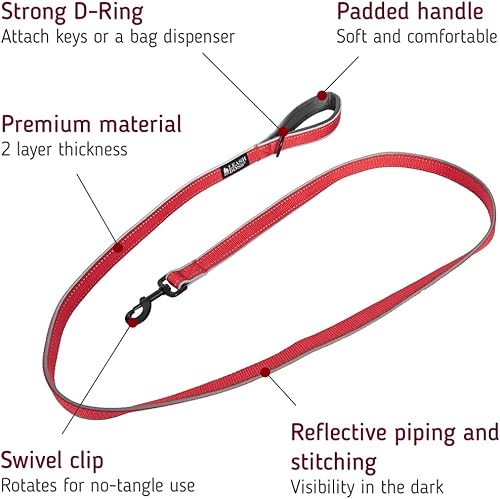 Miniatura 3 de Leashboss - Collar Martingale reflectante y correa de 6 pies con asa acolchada cuello pequeño de 12 a 15 pulgadas color rojo