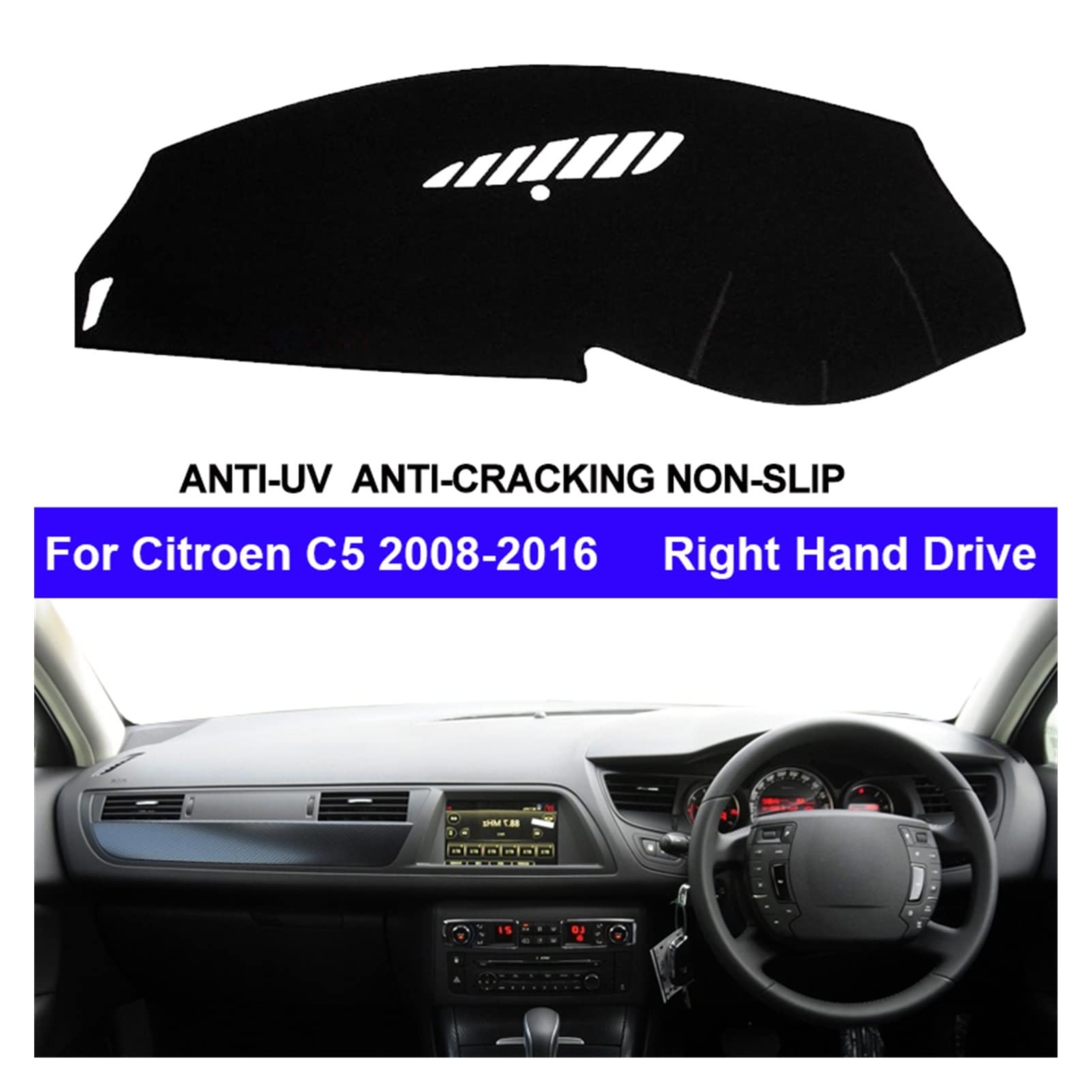 Cubierta del Salpicadero del Coche Para Citroen C5 2008-2016 Protector de la Consola Central Alfombra Dashmat Reducir Sol 2015 2014 2013 2012 Coche Interior del Salpicadero Cubierta ( Color : Black RH