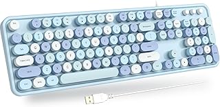 GEEZER Computer Wired USB Keyboard - Blue Full-Size Round Keycaps Retro Typewriter Keyboards, for Windows, PC, Laptop, Desktop, Mac