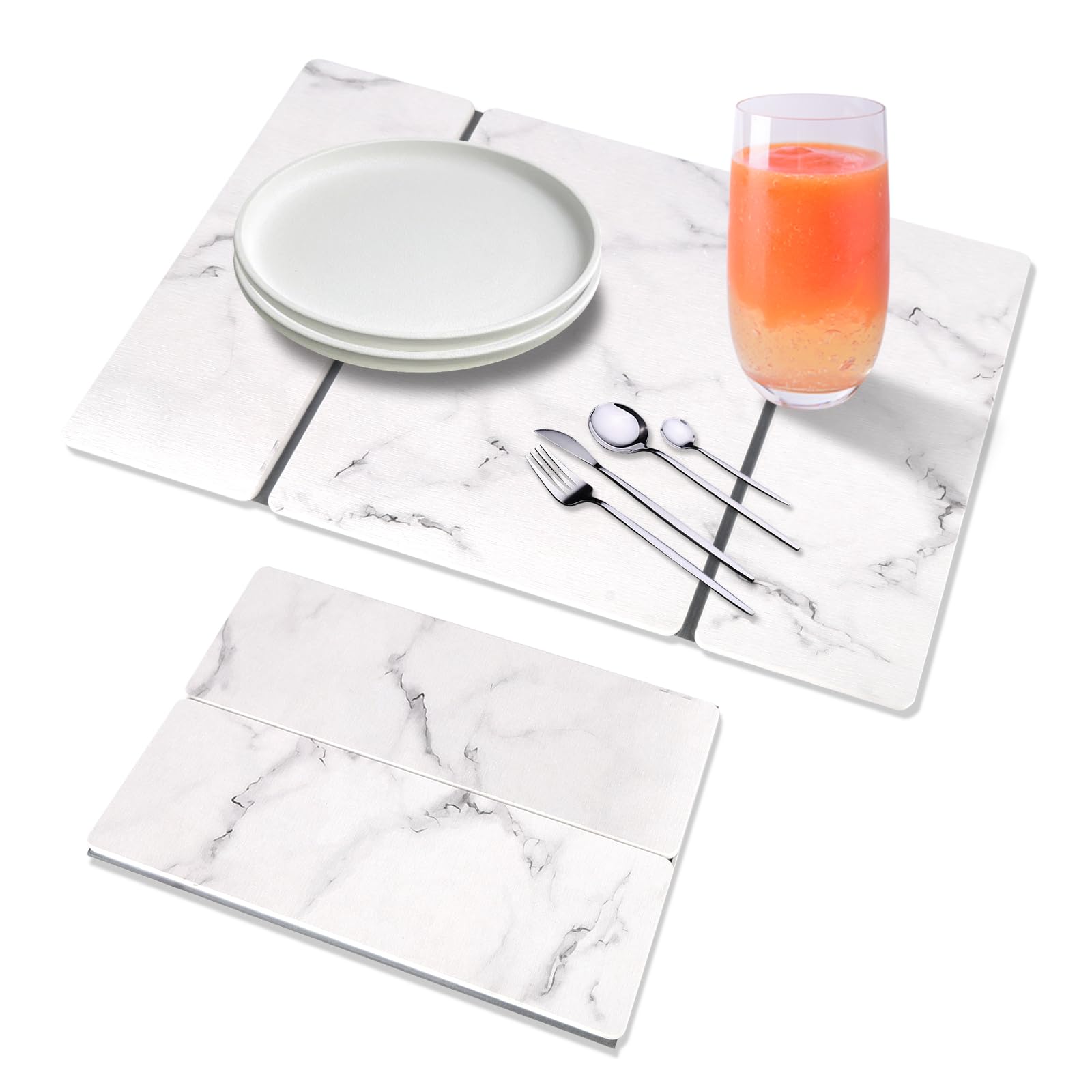 Photo 1 of Stone Dish Drying Mat for Kitchen Counter, 24''×15'' Dishes Drying Matt Kitchen Counter, Absorbent Diatomaceous Earth Bath Quick Dry Mats for Tableware, Bottles and Cup (White Marble)