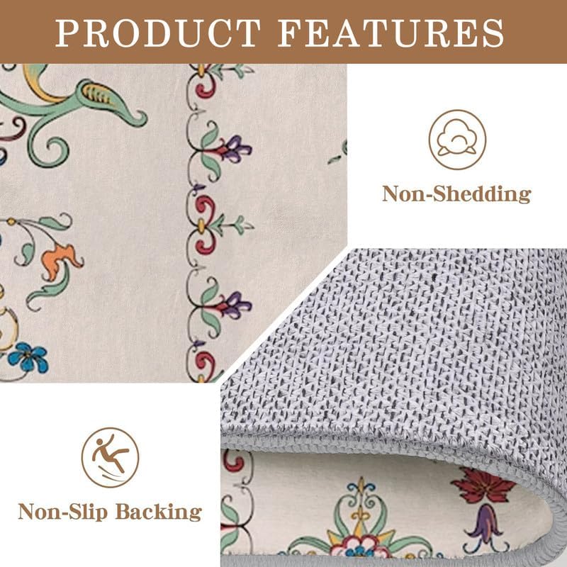 Miniatura 6 de Alfombra de área pequeña de flores de 2 x 3 pulgadas, lavable, alfombra de entrada con estampado retro, suave, antideslizante, para puerta