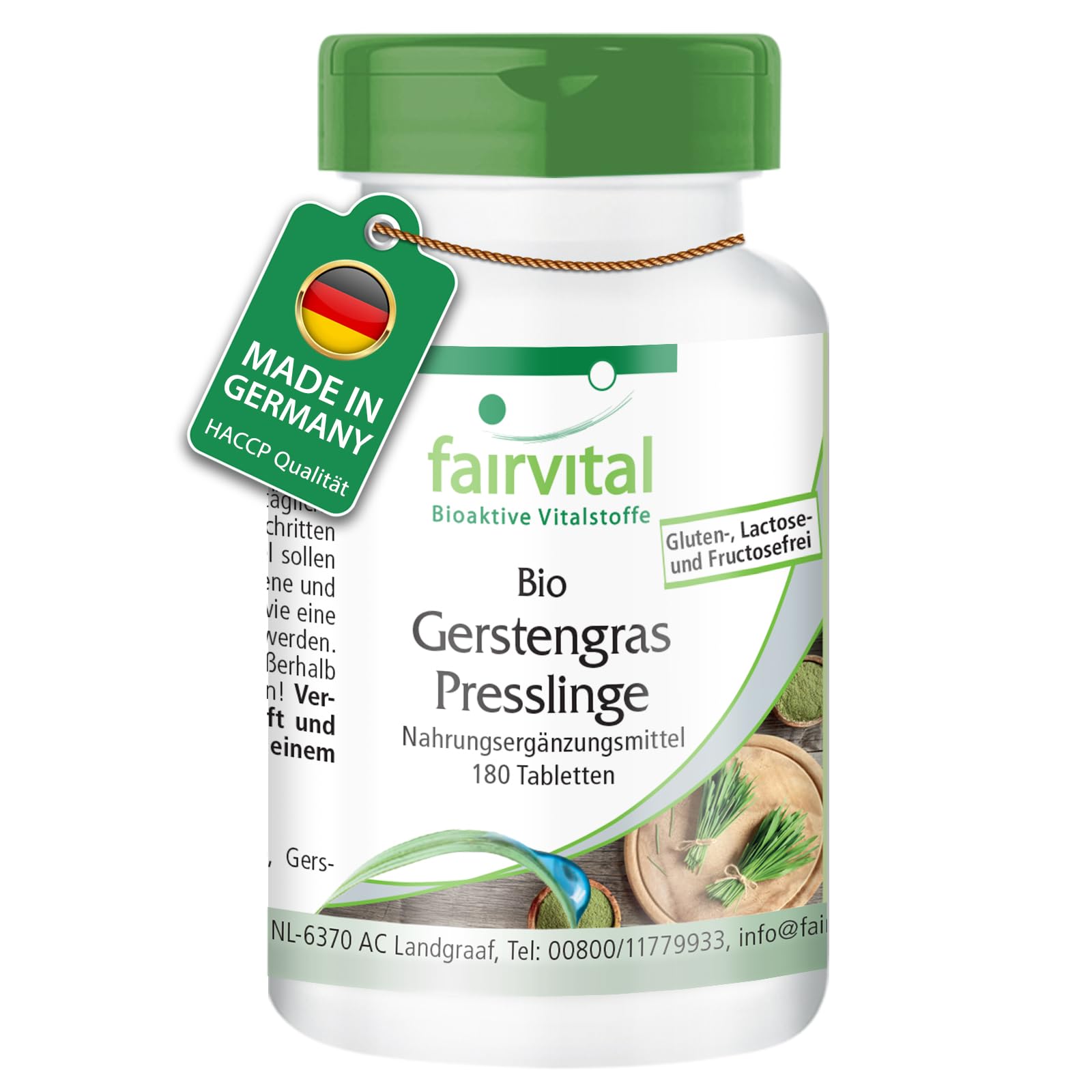 fairvital Bio Gerstengras Presslinge, 180 Tabletten, Hoch bioverfügbar, qualitätsgeprüft und hochdosiert, 100% vegan, Made in Germany